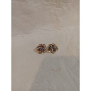 Vintage  Lisner Aurora Borealis Amber Rhinestone  Gold Tone Screw Back Earrings
